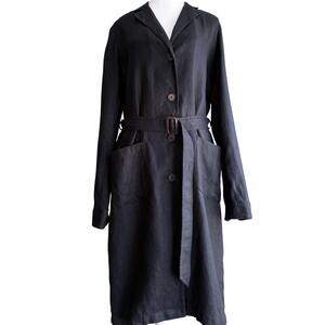 Lauren Ralph Lauren 100% Linen Belted Shirt Dress Black Trench Minimalist S